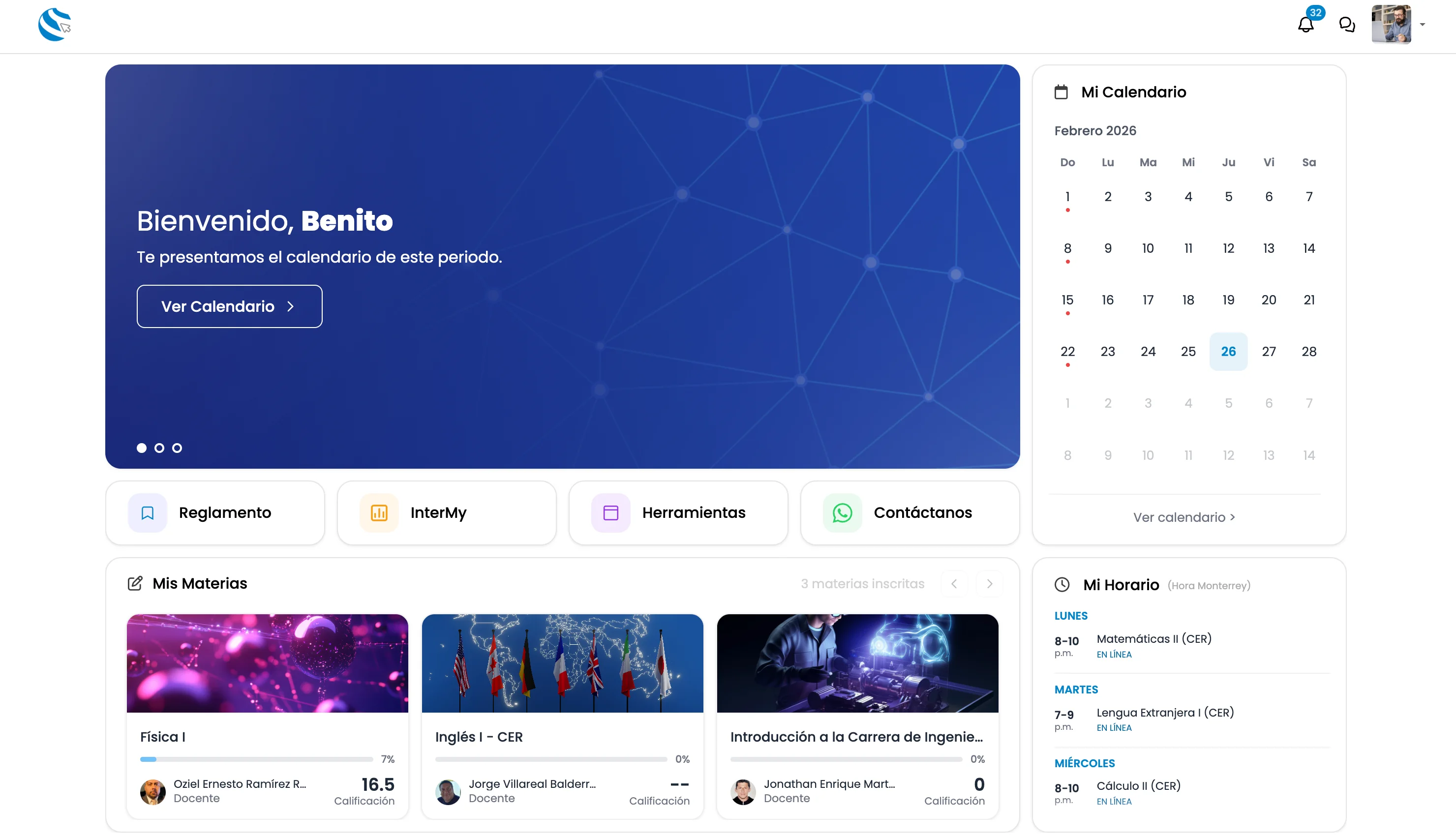 Plataforma educativa en escritorio