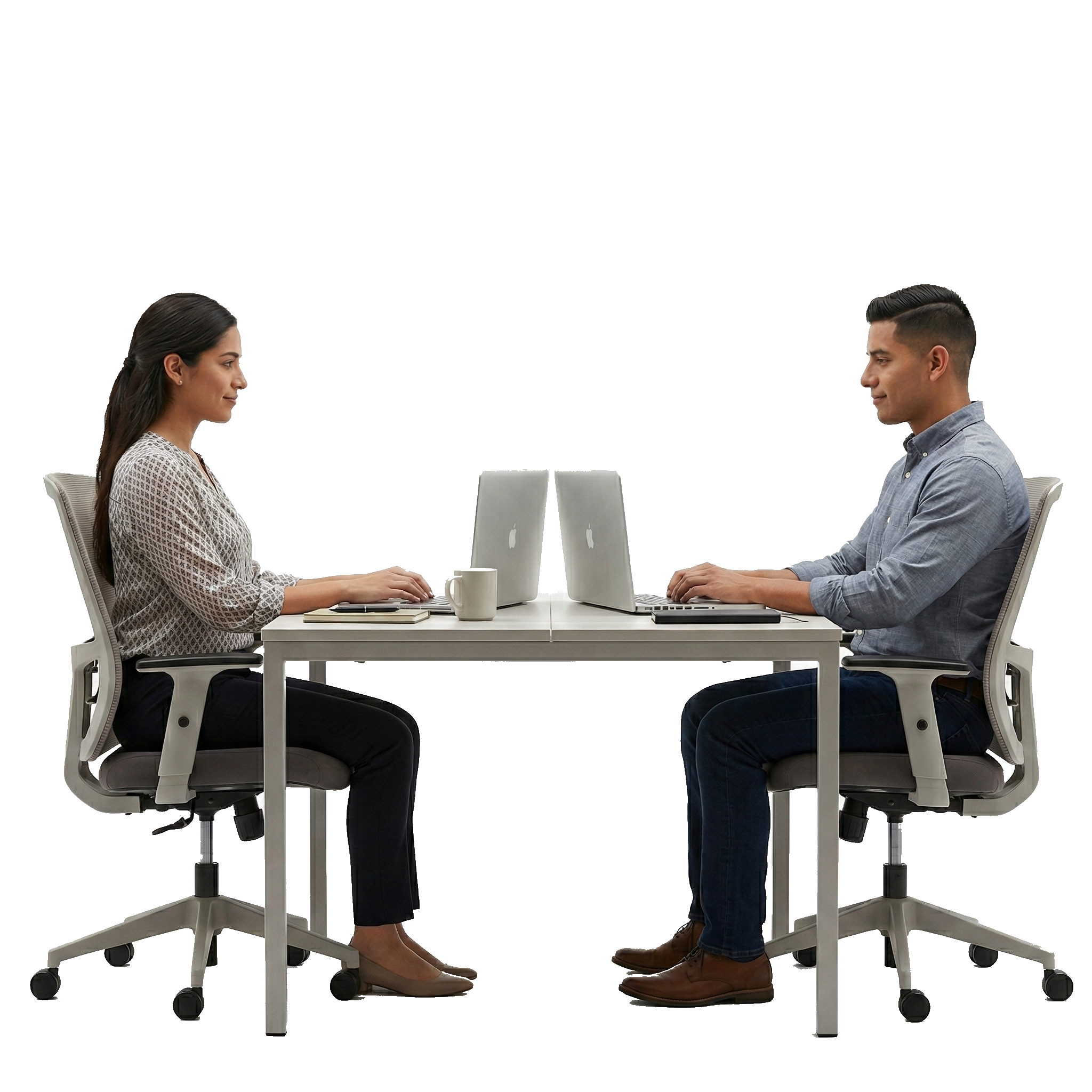 Sesión de tutoría en línea — alumna y tutor cada uno frente a su computadora